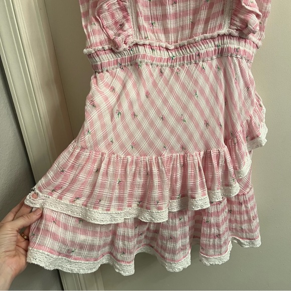 LoveShackFancy Leon Pink Pop Rock Floral Gingham Mini Dress Medium - Picture 7 of 15